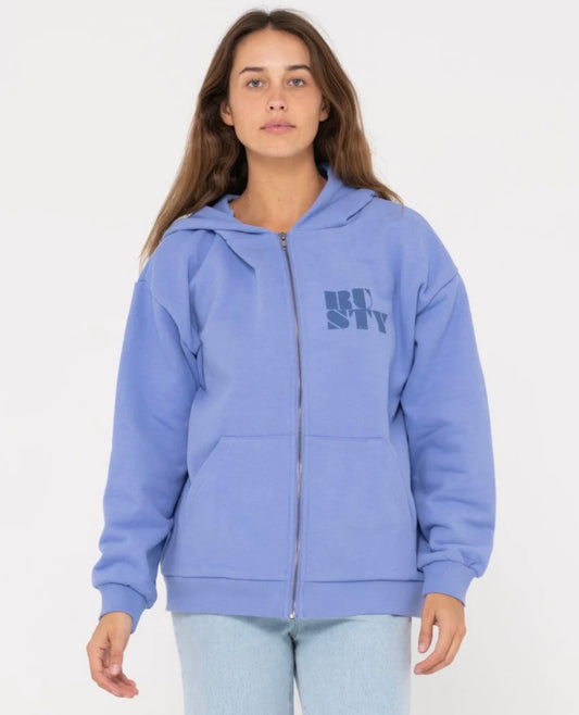 Rusty Code Oversize Zip Hooded Fleece- Periwinkle Blue