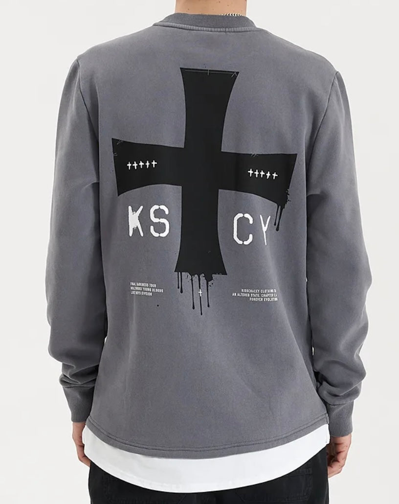 Kiss Chacey Lostland Heavy Layered Dual Curved Sweater- Pigment Charcoal