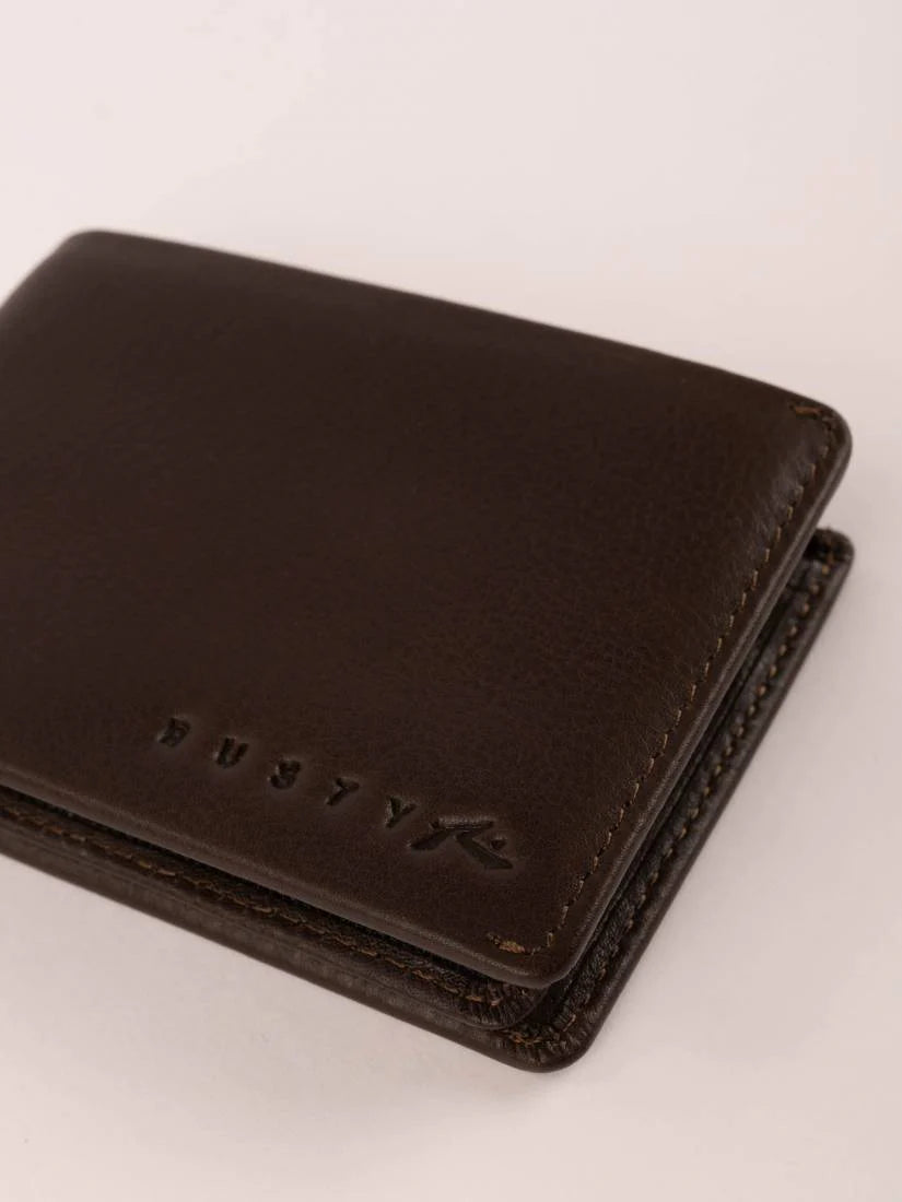 Rusty Busted Leather Wallet- Coffee