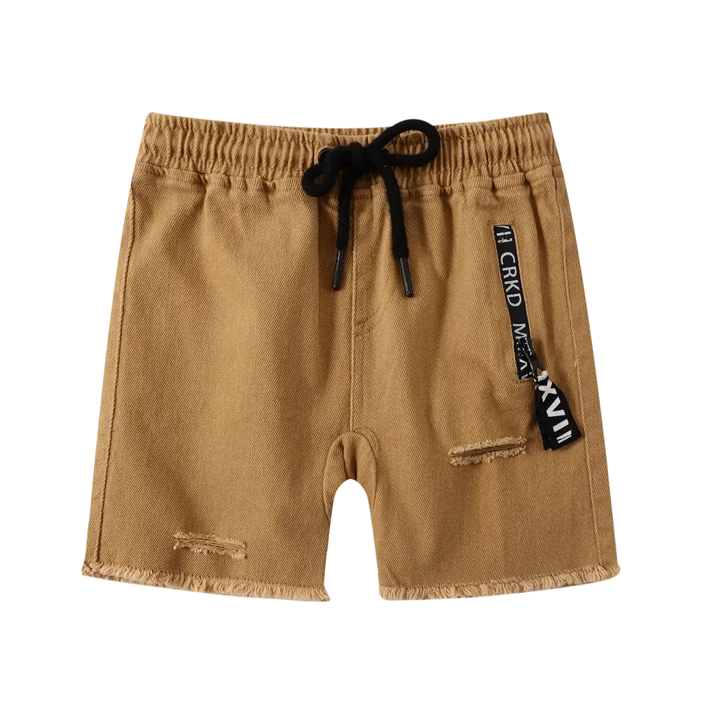 Cracked Soda Jett Detailed Shorts- Tan