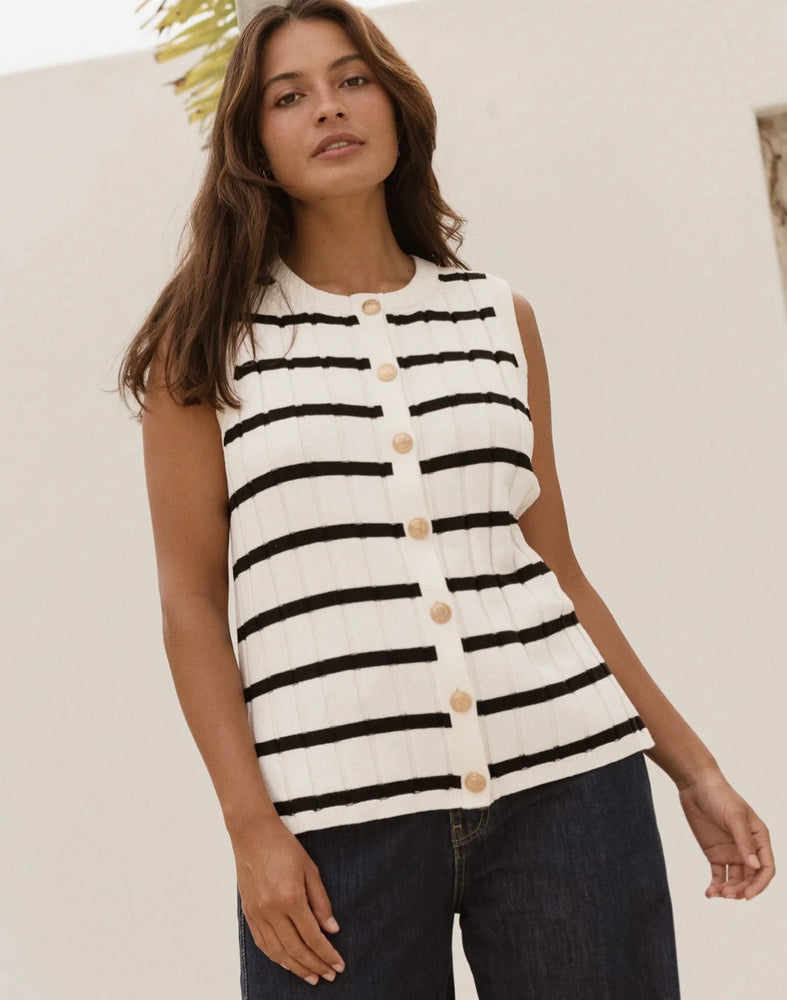 Betty Basics Nicollete Knit Vest - Black/White Stripe