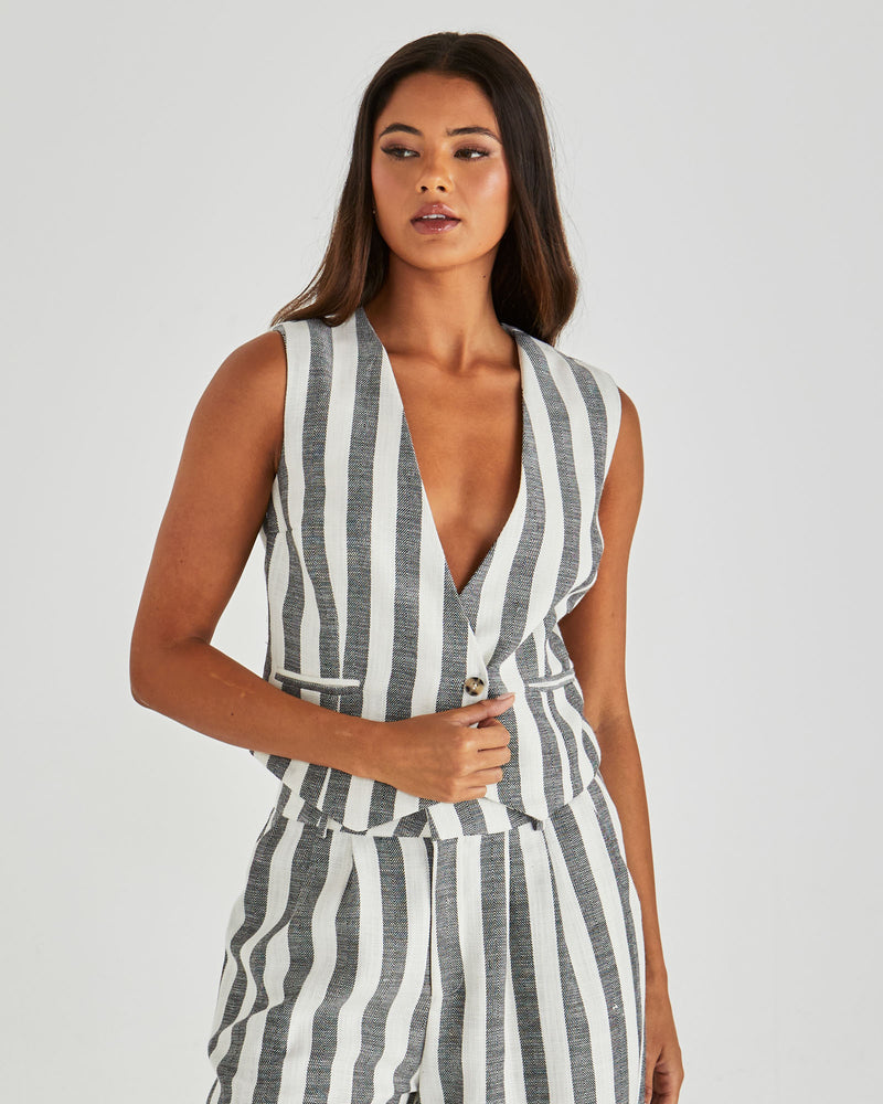 Sass Nevada Vest - Cream Black Stripe