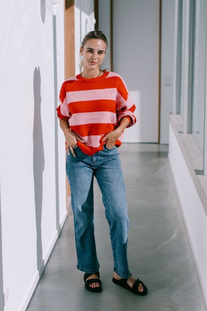 Brady Bunch Stripe Knit - Red/Pink
