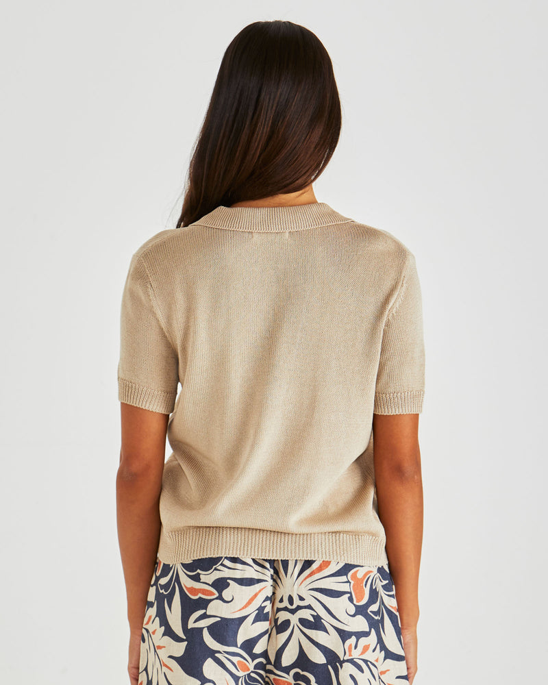 Sass Abbie Knit Polo - Neutral
