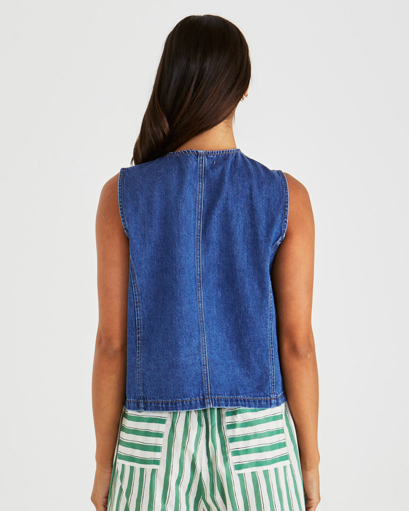Sass Sabine Denim Vest - Mid Blue Wash