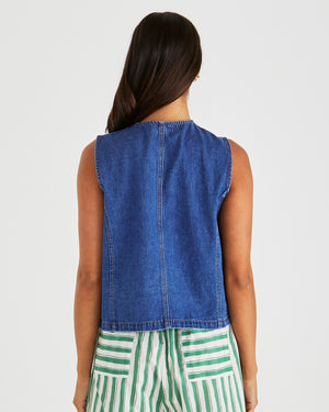 Sass Sabine Denim Vest - Mid Blue Wash