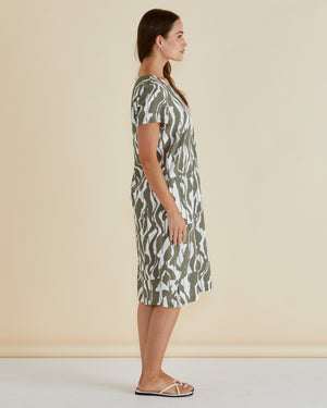Betty Basics Elwood Dress - Olive Geometric Print