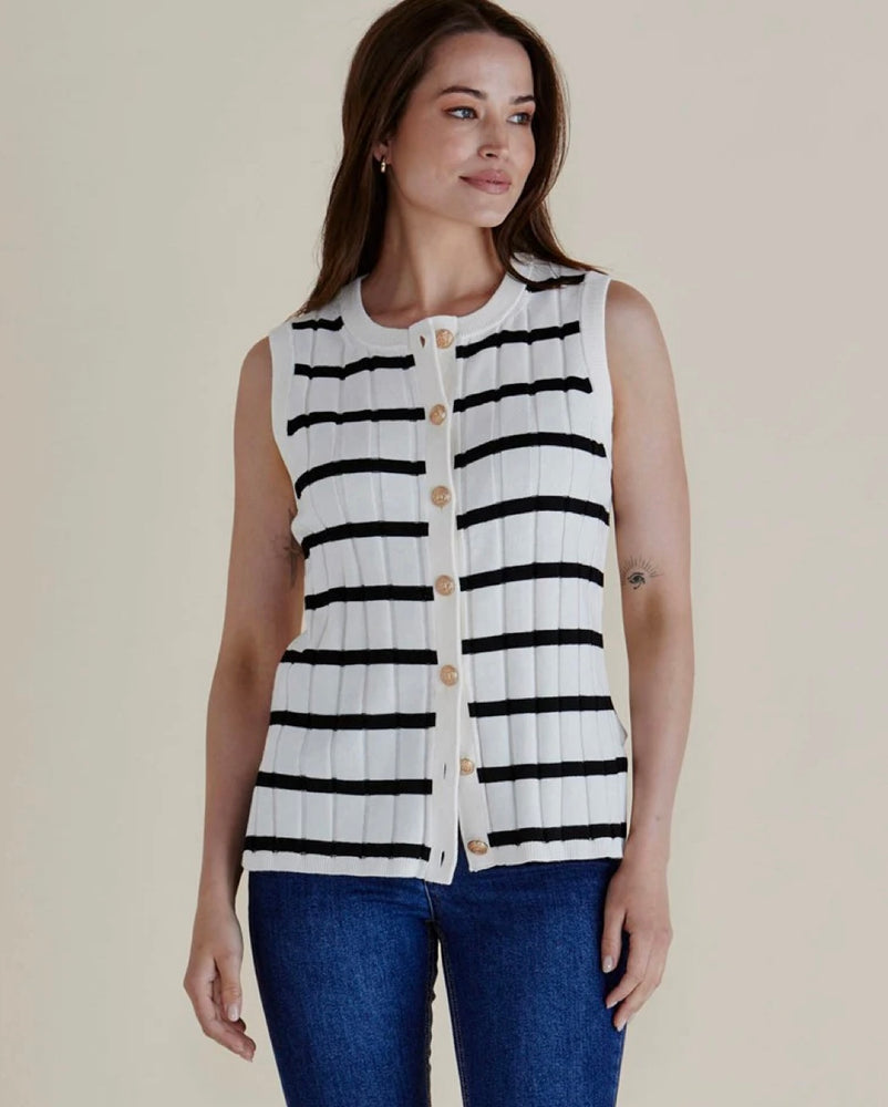 Betty Basics Nicollete Knit Vest - Black/White Stripe
