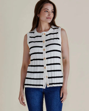 Betty Basics Nicollete Knit Vest - Black/White Stripe