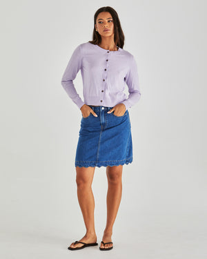 Sass Vale Scolloped Denim Skirt - Mid Blue Wash