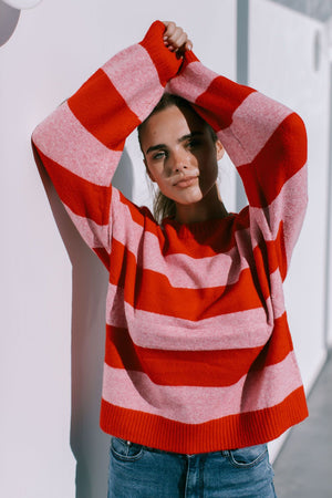 Brady Bunch Stripe Knit - Red/Pink