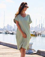 Betty Basics Elise V-Neck Rib Dress - Avocado Stripe