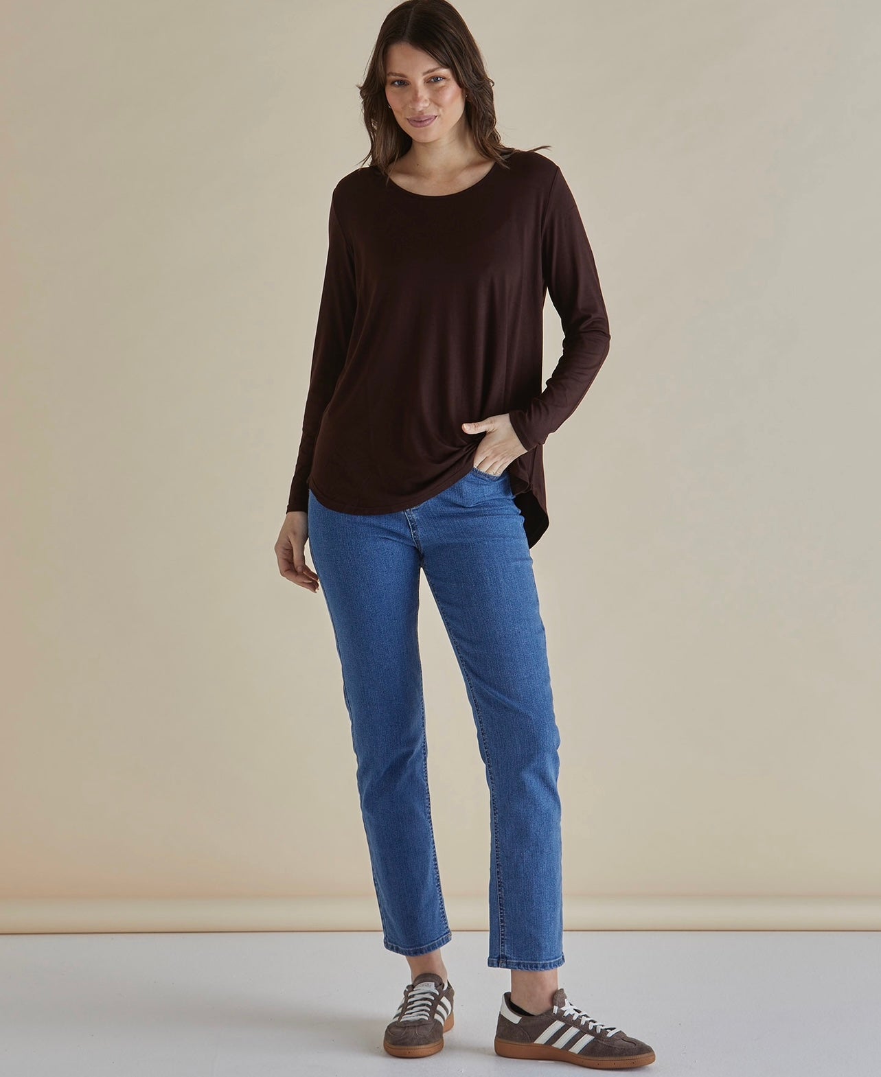 Betty Basics Yasmin Long Sleeve Top - Chocolate