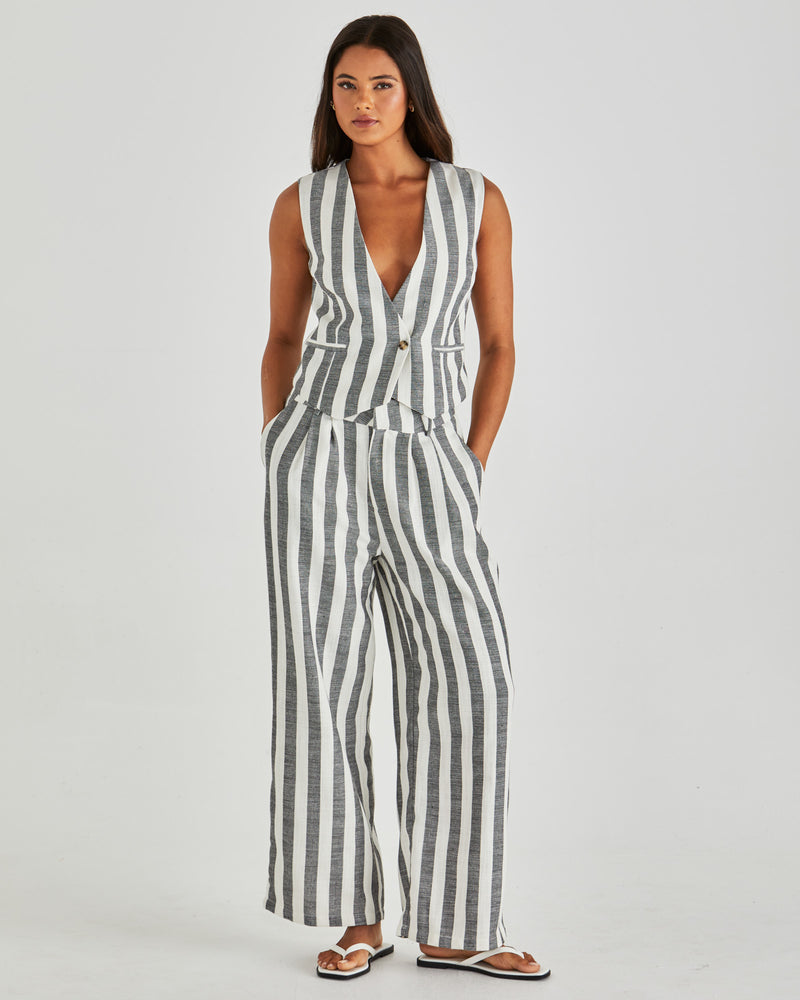 Sass Nevada Pant - Cream Black Stripe