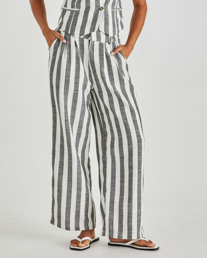 Sass Nevada Pant - Cream Black Stripe