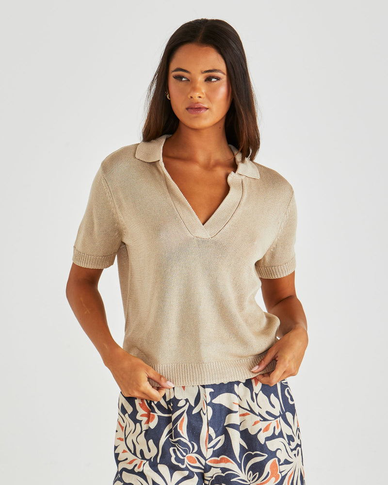 Sass Abbie Knit Polo - Neutral