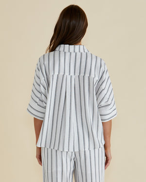 Betty Basics Lynwood Linen Shirt - Black/White Stripe