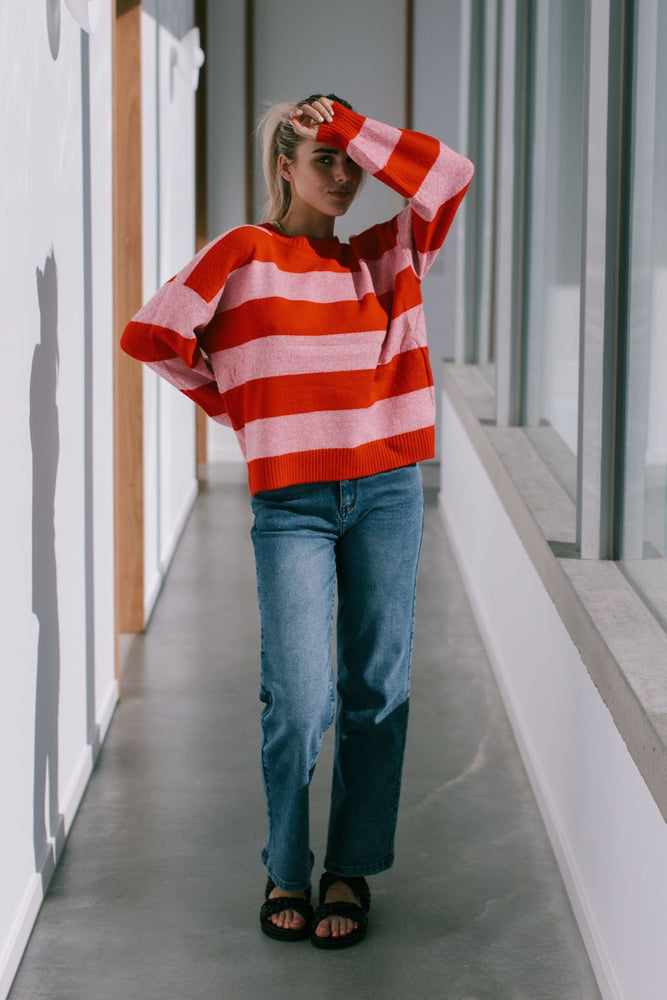 Brady Bunch Stripe Knit - Red/Pink