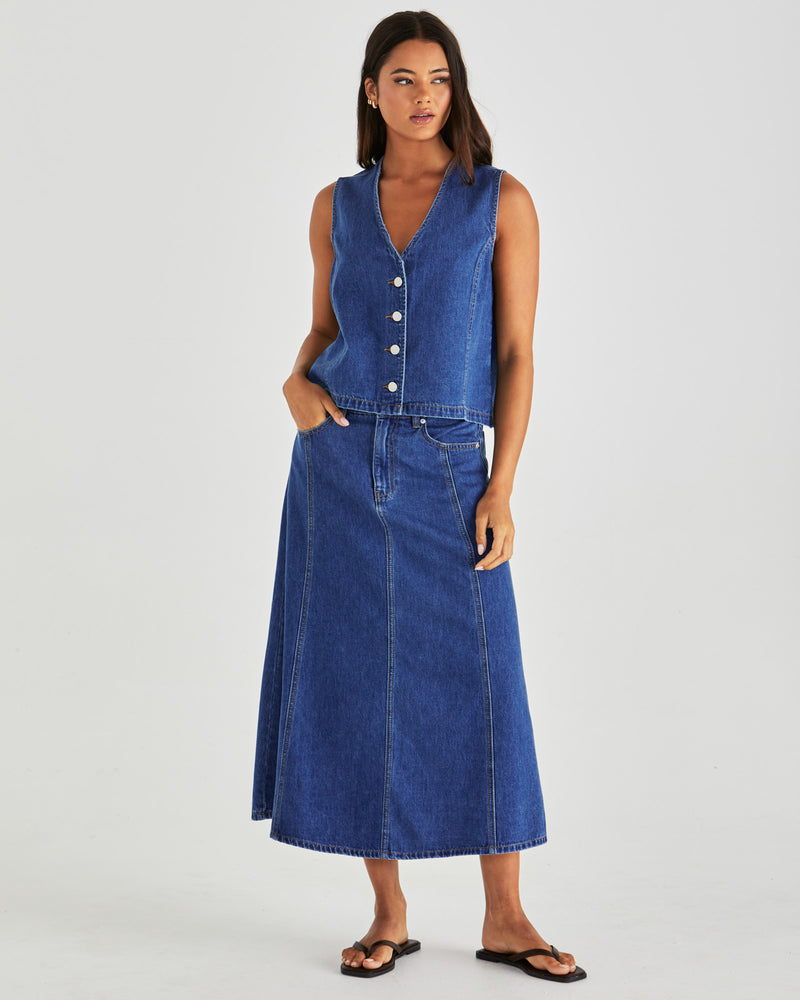 Sass Sabine Denim Skirt - Mid Blue Wash