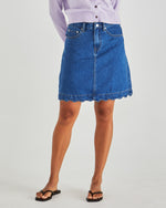 Sass Vale Scolloped Denim Skirt - Mid Blue Wash