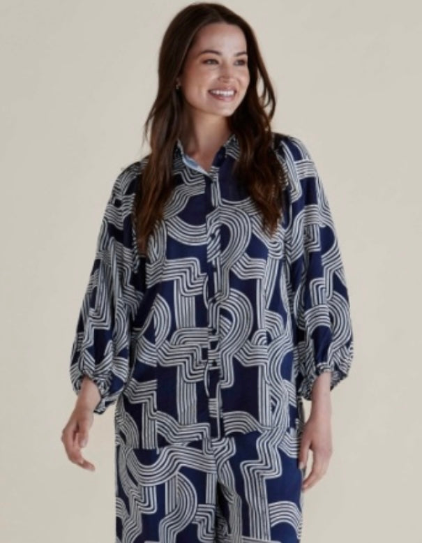 Betty Basics Rosalind Shirt - Navy Geo