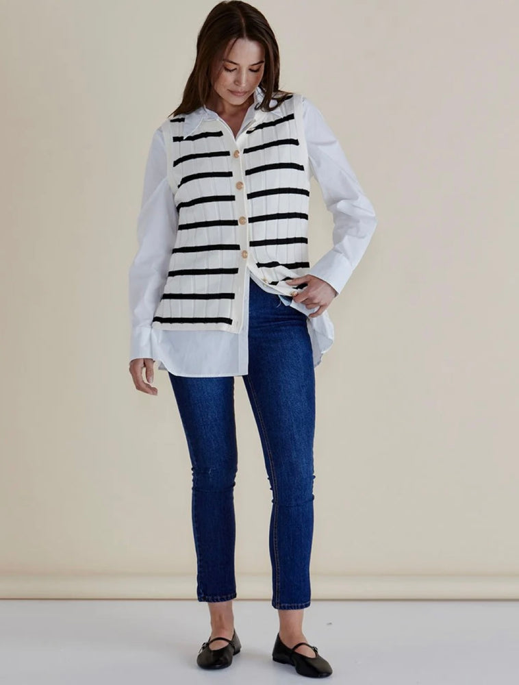 Betty Basics Nicollete Knit Vest - Black/White Stripe