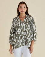 Betty Basics Grazia Blouse - Olive Geometric Print