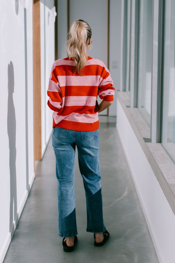 Brady Bunch Stripe Knit - Red/Pink