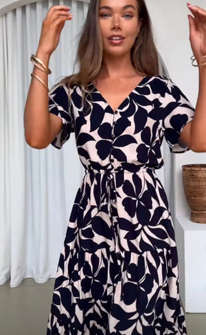 Miss Marlow Drawstring Midi Dress - Indigo-Latte