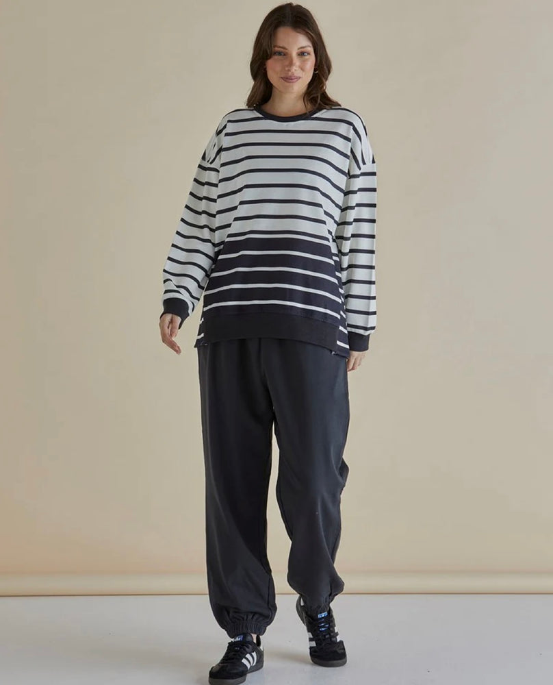 Betty Basics Easy Crew Sweat - Black/White Stripe