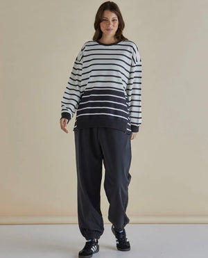 Betty Basics Easy Crew Sweat - Black/White Stripe