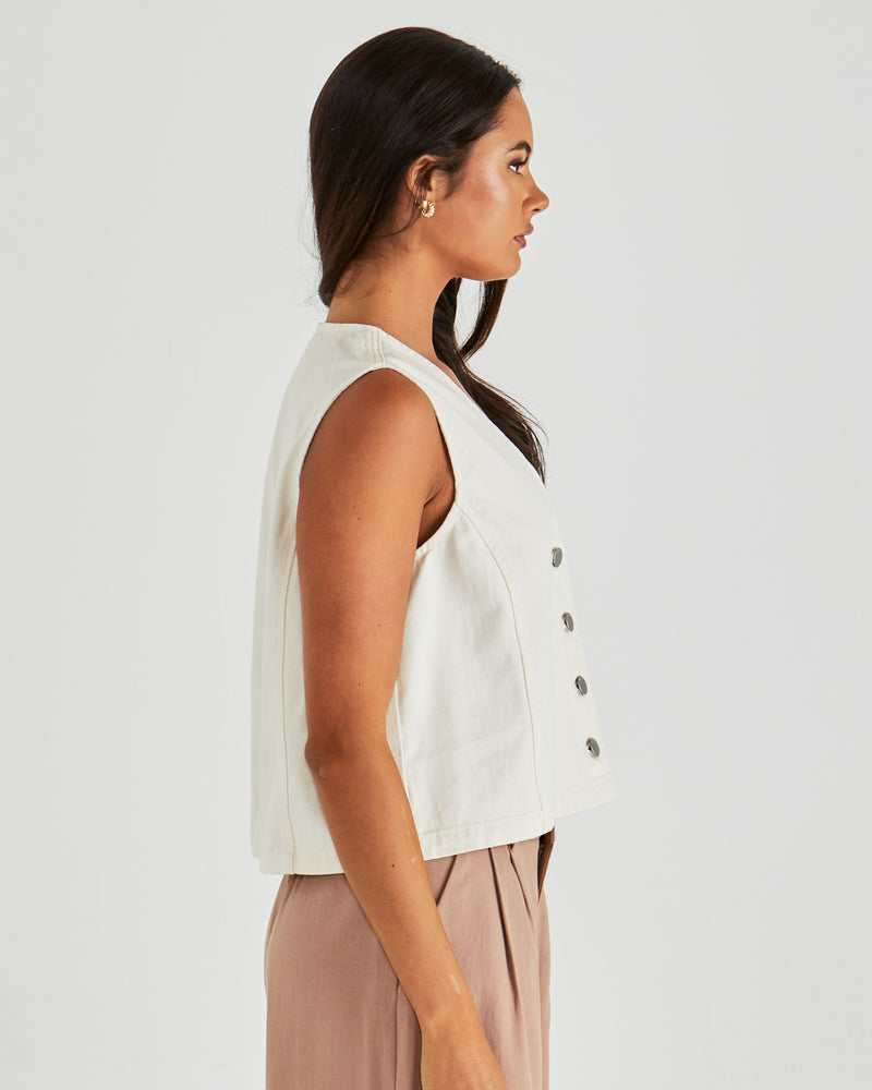 Sass Sabine Denim Vest - Parchment Wash