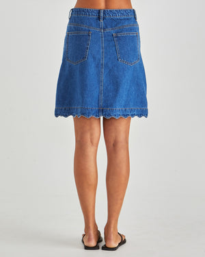 Sass Vale Scolloped Denim Skirt - Mid Blue Wash