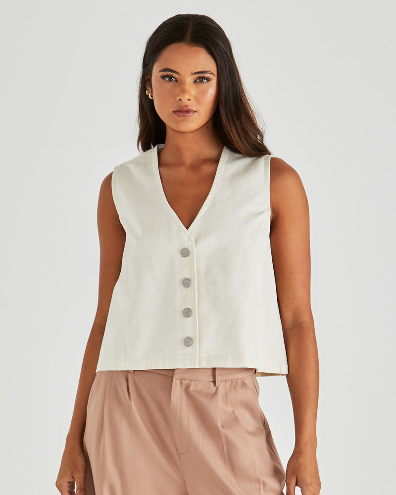 Sass Sabine Denim Vest - Parchment Wash