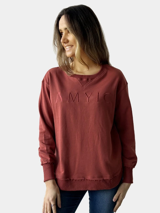 Amyic Embroidery Sweater - Rust