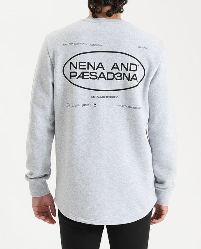 Nena and Pasadena Dead Draw Dual Curved Sweater- Grey Marle