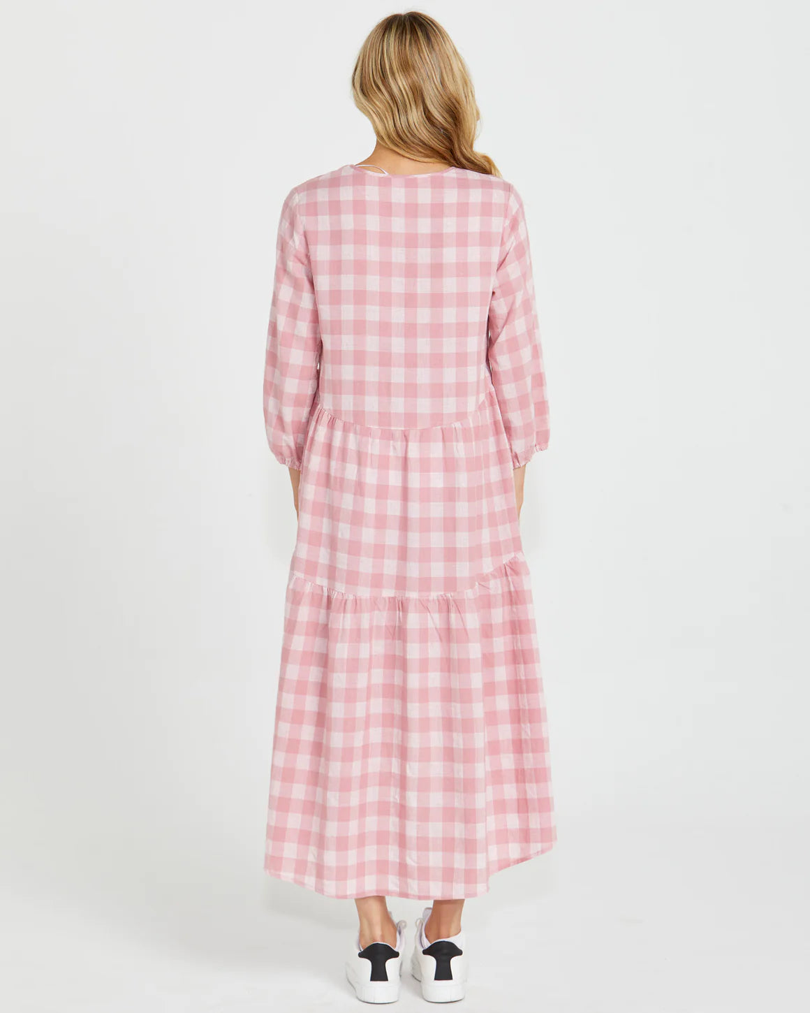 Sass Stevie Tiered Midi Dress- Pink Check
