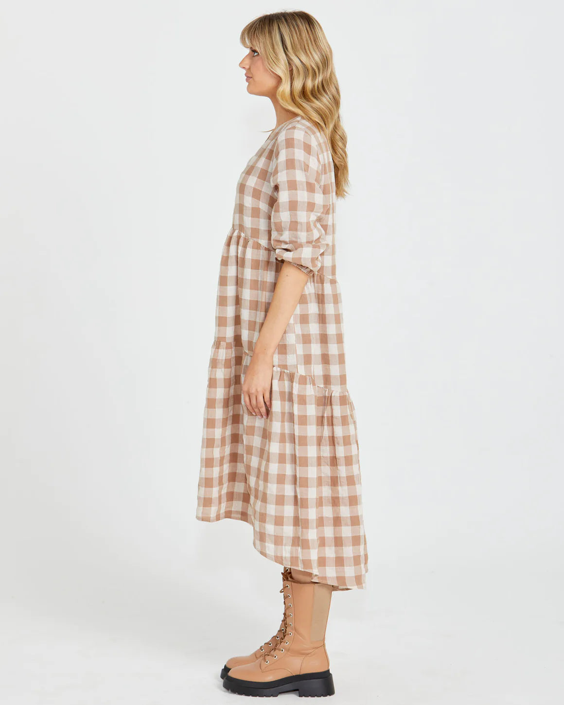 Sass Stevie Tiered Midi Dress - Mocha Check