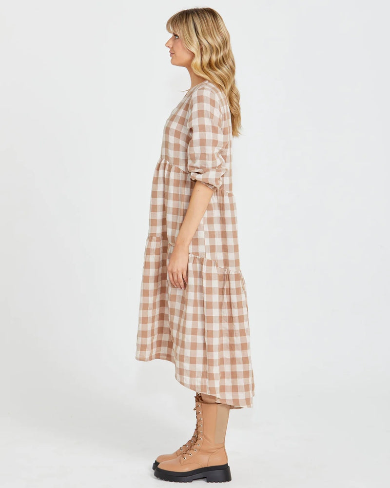 Sass Stevie Tiered Midi Dress - Mocha Check