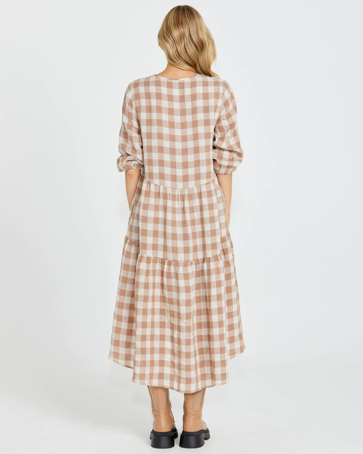 Sass Stevie Tiered Midi Dress - Mocha Check
