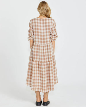 Sass Stevie Tiered Midi Dress - Mocha Check