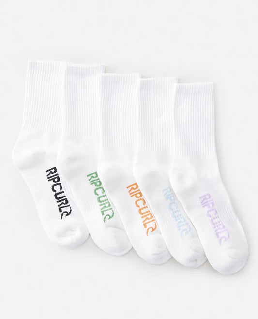Rip Curl School Socks 5-Pk - Boy - White