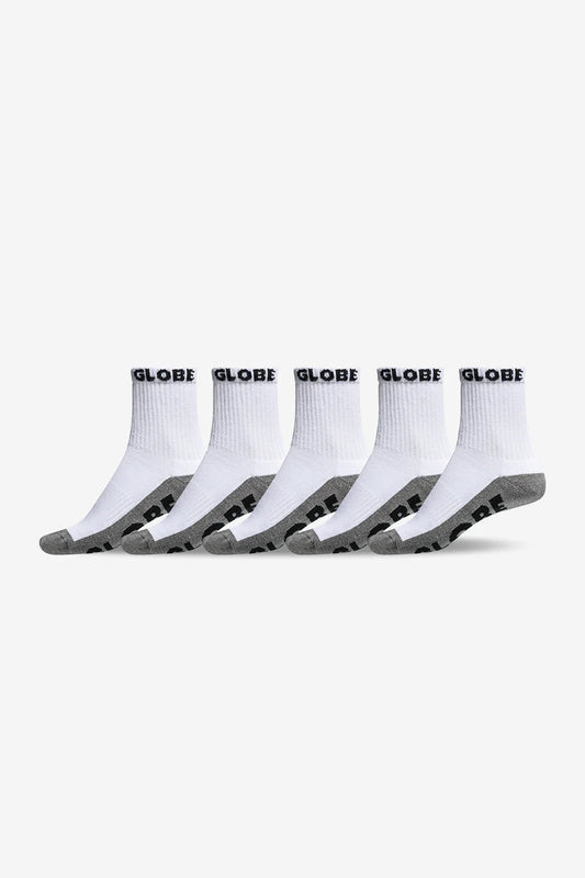 Globe Large Quarter Socks 5 Pack - White/Grey (12-15)