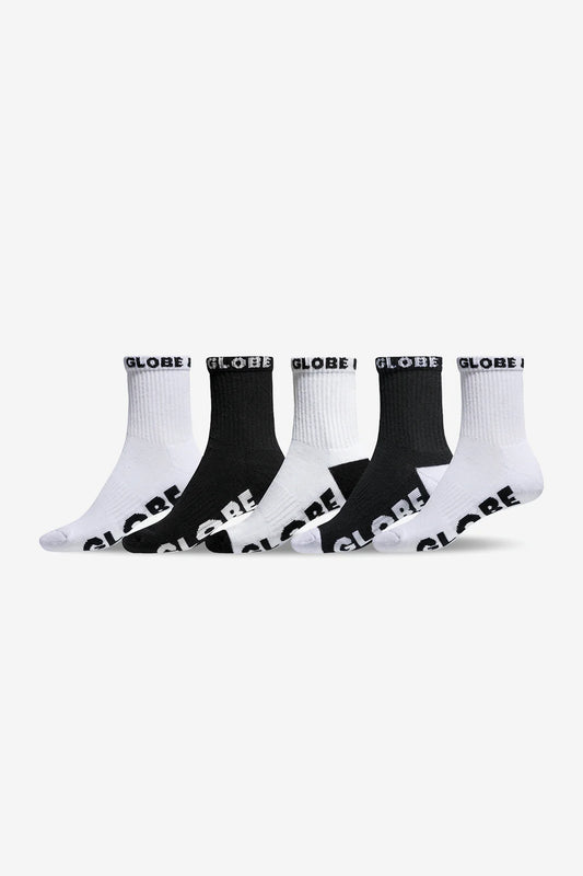 Globe Large Quarter Socks 5 Pack - Black/White (12-15)