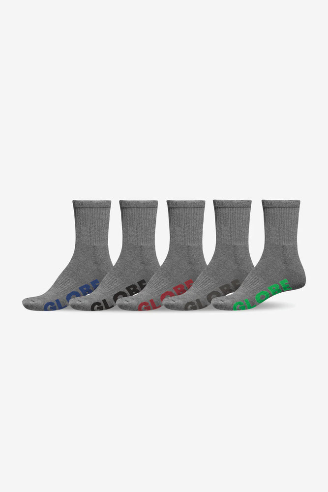 Globe Large Stealth Crew Sock 5 Pack (12-15) Grey