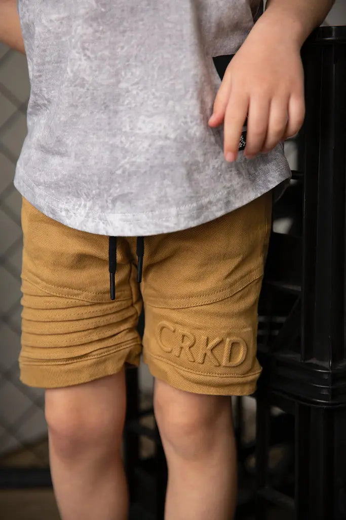 Cracked Soda Knox Embossed Denim Short - Tan