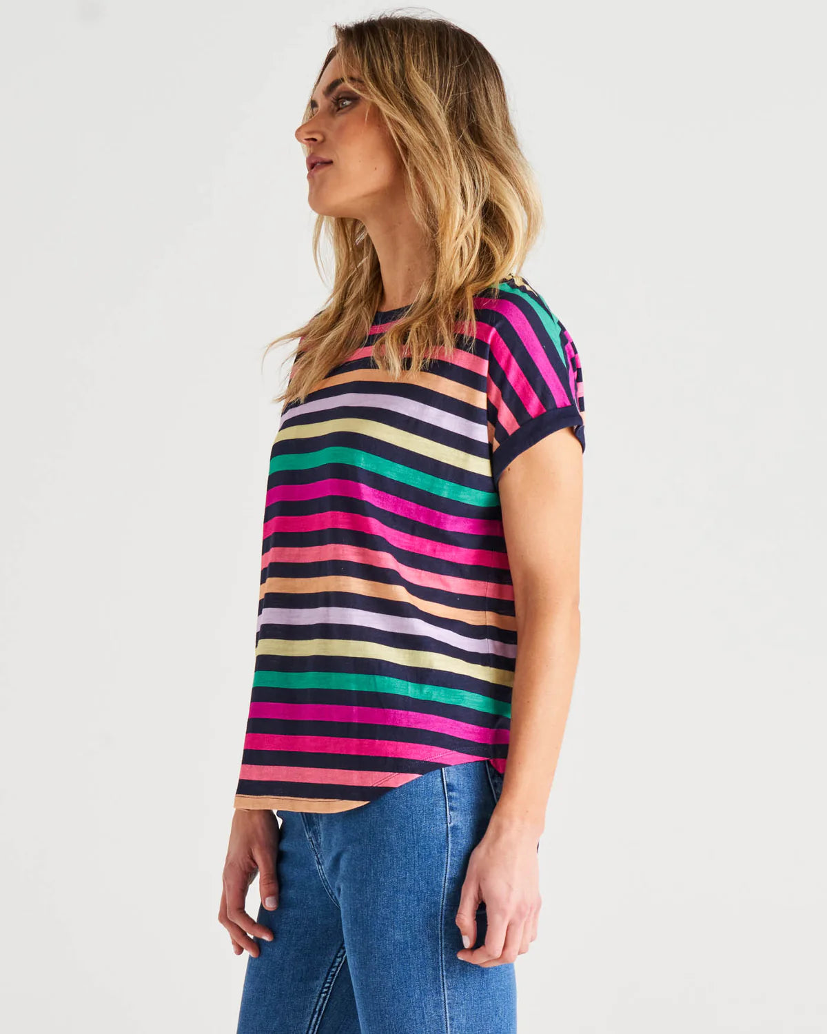 Betty Basics Hailey Shirt Sleeve Tee - Rainbow Stripe – Husk Him Her