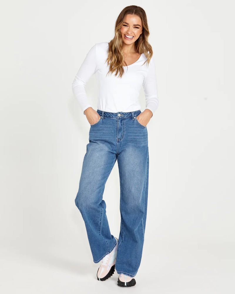 Sass Emerald High Waisted Wide Leg Jeans - 80 Wash