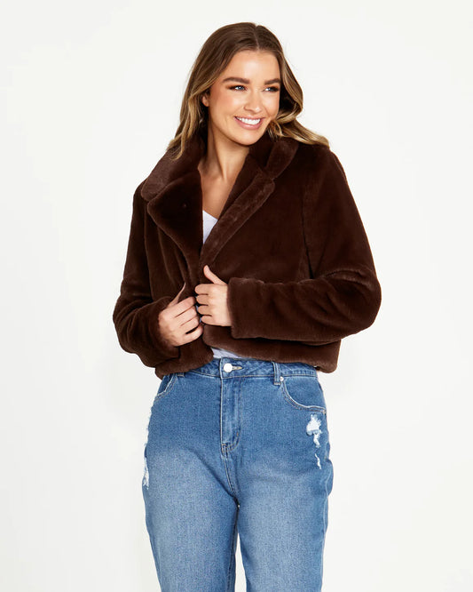 Sass Xanthe Cropped Fur Jacket - Chocolate