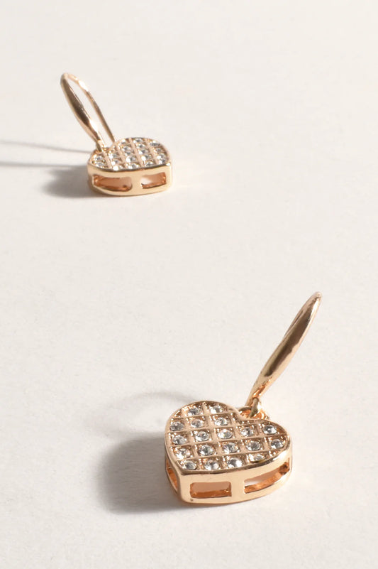 Adorne Mini Diamante Heart Hook Earrings - Gold Crystal